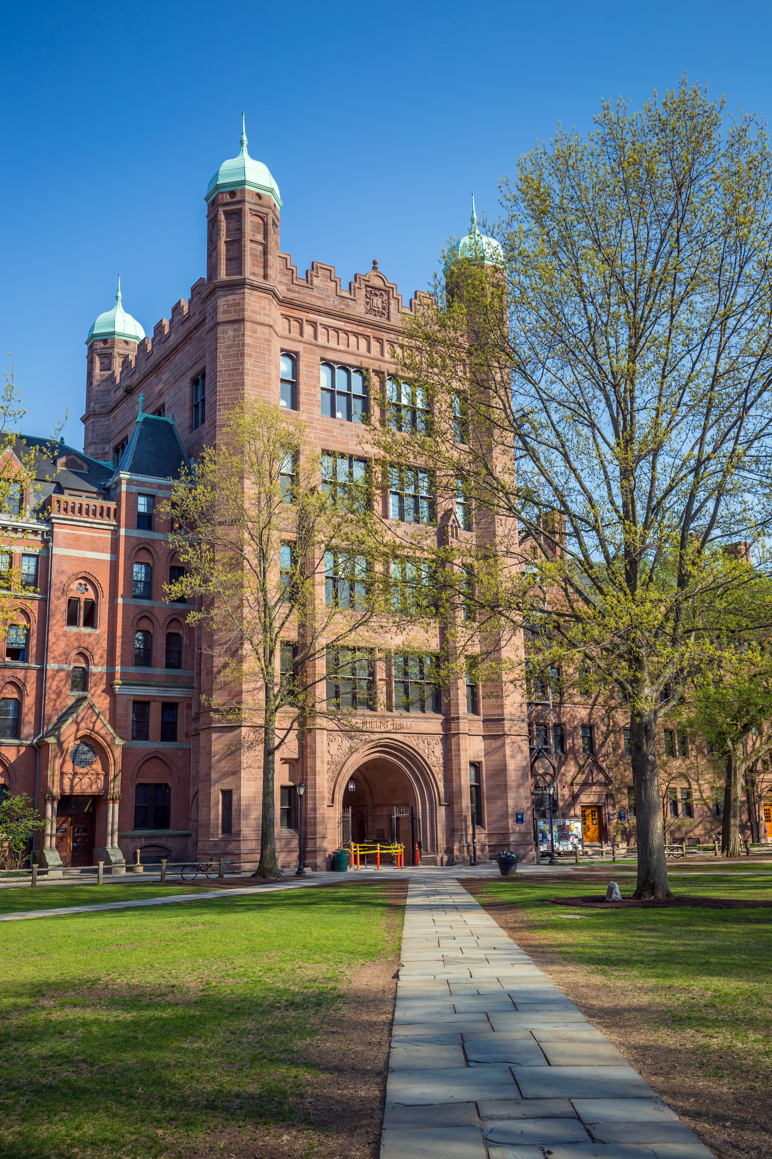 Yale university buildings in spring blue sky in New Haven, CT USA
